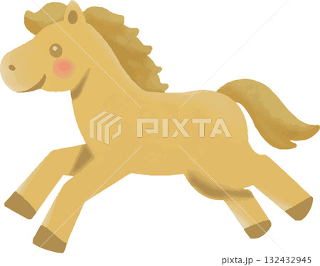 年賀2026　午年　年賀状素材　走る馬の可愛い水彩イラスト 132432945