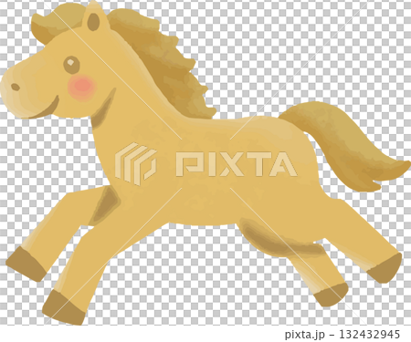 年賀2026　午年　年賀状素材　走る馬の可愛い水彩イラスト 132432945