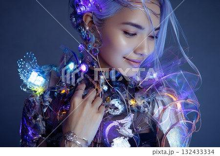 2100年をイメージした未来の美人ヘアメイクスタイル（横写真） 132433334