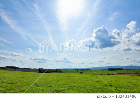 北海道 夏の青空と美瑛の風景 北海道 夏の青空と美瑛の風景 132433486