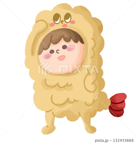 お遊戯会で海老天の着ぐるみを着て踊っている子どものイラスト 132433668