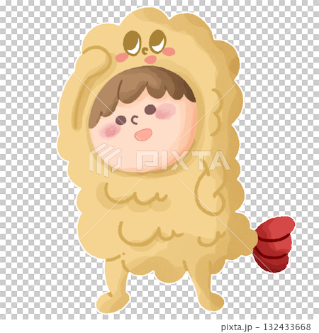 一名兒童在戲劇中穿著炸蝦天婦羅服裝跳舞的插圖 一名兒童在戲劇中穿著炸蝦天婦羅服裝跳舞的插圖 132433668