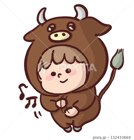 お遊戯会で牛の着ぐるみを着て踊っている子どものイラスト お遊戯会で牛の着ぐるみを着て踊っている子どものイラスト 132433669