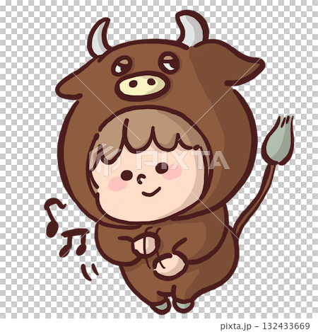 お遊戯会で牛の着ぐるみを着て踊っている子どものイラスト お遊戯会で牛の着ぐるみを着て踊っている子どものイラスト 132433669