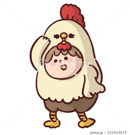 お遊戯会でニワトリのコスチュームを着て踊っている子どものイラスト 132433673