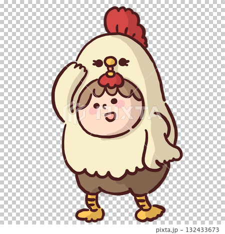 お遊戯会でニワトリのコスチュームを着て踊っている子どものイラスト 132433673