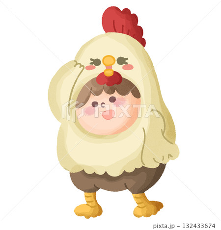 お遊戯会でニワトリのコスチュームを着て踊っている子どものイラスト お遊戯会でニワトリのコスチュームを着て踊っている子どものイラスト 132433674