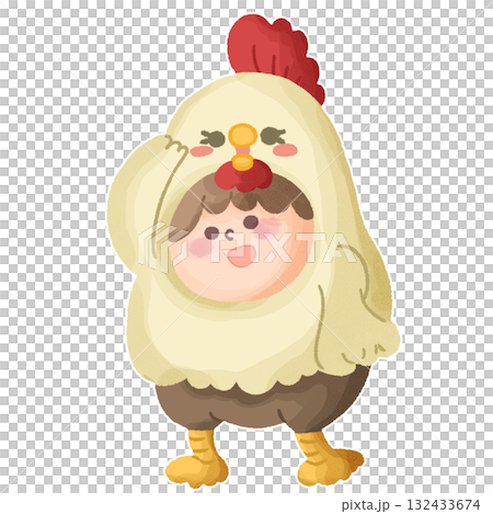 一名兒童在戲劇中穿著雞服裝跳舞的插圖 一名兒童在戲劇中穿著雞服裝跳舞的插圖 132433674