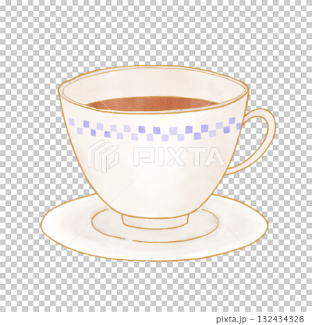 An illustration of tea in a checkered teacup and saucer. An illustration of tea in a checkered teacup and saucer. 132434326