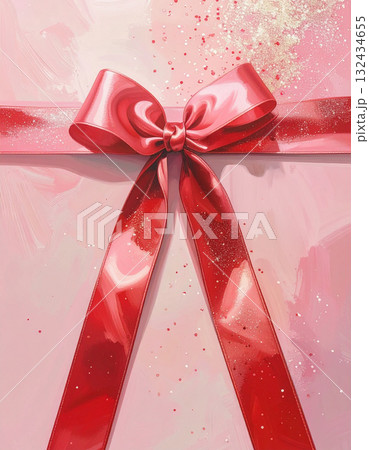 艶やかな赤いリボンと筆跡が残る高級感あるパステルピンクの背景 艶やかな赤いリボンと筆跡が残る高級感あるパステルピンクの背景 132434655