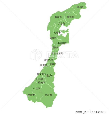 分割できる石川県地図　市町名あり 132434800