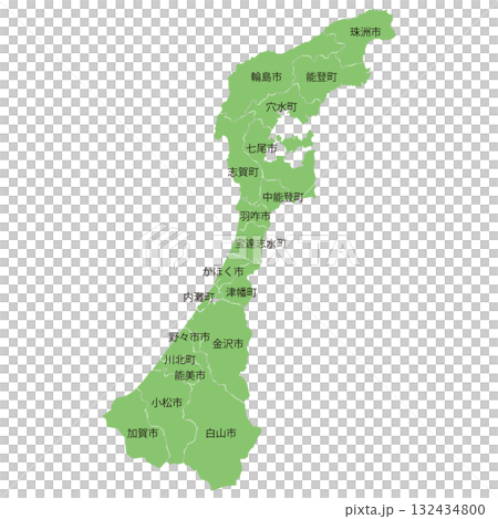 分割できる石川県地図　市町名あり 132434800