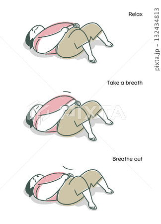 仰向けで呼吸をする女性のイラストセット 132434813