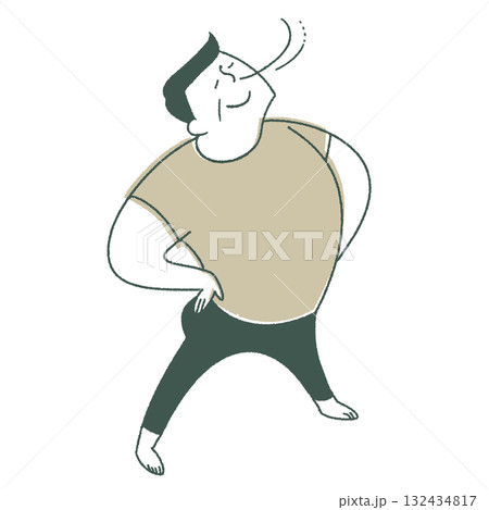 腰に手を当てて息を吸う右向き男性 132434817