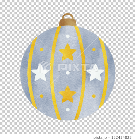 Hand-drawn watercolor illustration of line and star ornaments Christmas decorations 132434823