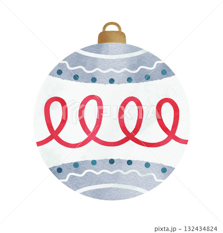 模様の入ったオーナメントの手描き水彩イラスト クリスマスの飾り  132434824
