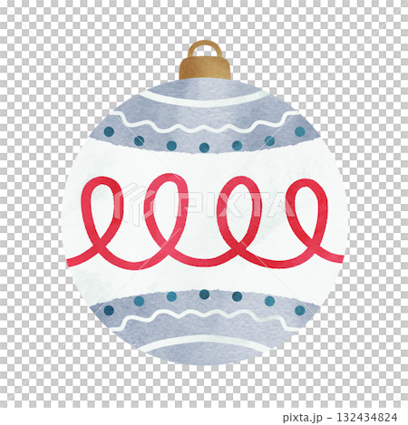 模様の入ったオーナメントの手描き水彩イラスト クリスマスの飾り  132434824