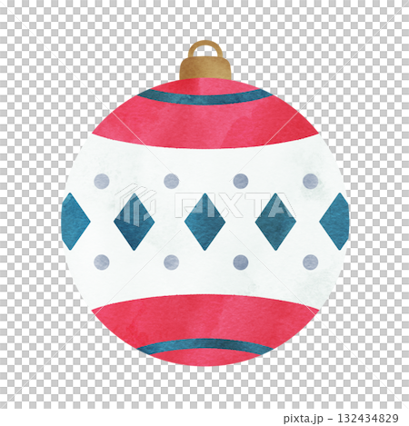 Hand-drawn watercolor illustration of patterned ornaments Christmas decorations 132434829
