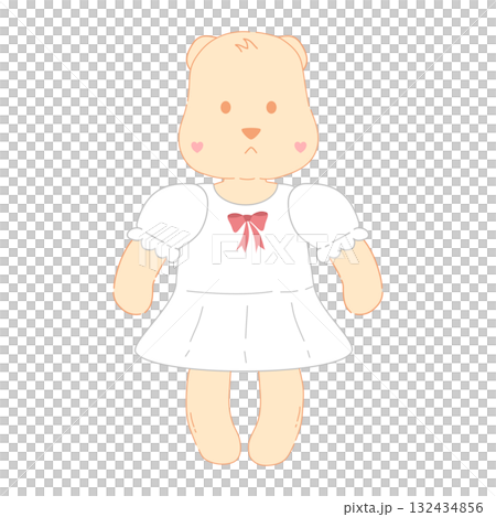 Cute Cartoon Bear in White Dress with Pink Bow 132434856