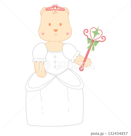Cute Cartoon Princess Bear Holding Scepter, pastel color hand drawn illustration Cute Cartoon Princess Bear Holding Scepter, pastel color hand drawn illustration 132434857