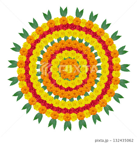 Marigold flower rangoli design for indian festival decoration celebration 132435062