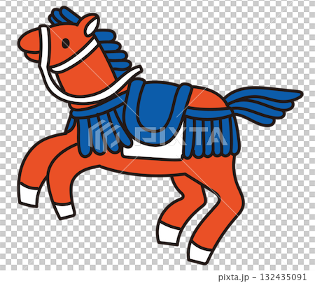 手繪馬新年賀卡插圖 132435091