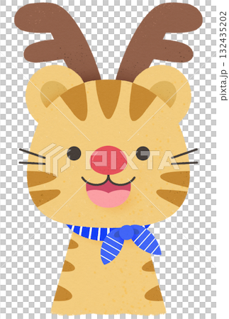 Tiger cub in a holiday spirit wearing reindeer ears and enjoying party Tiger cub in a holiday spirit wearing reindeer ears and enjoying party 132435202