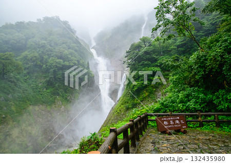 称名滝とハンノキ滝　雨の日の大瀑布　富山県 132435980