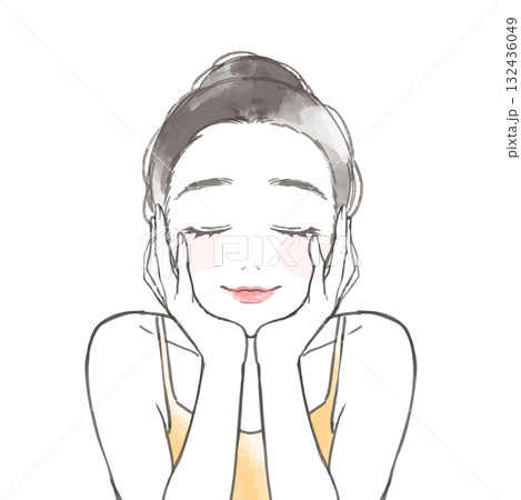 スキンケアをする女性の水彩風ベクターイラスト 132436049