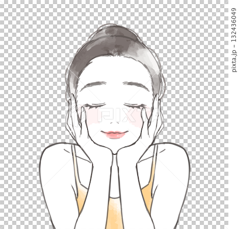 Watercolor vector illustration of a woman doing skin care 132436049