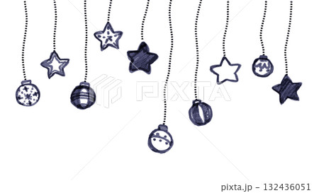 クリスマス飾りモノクロ線画 クリスマス飾りモノクロ線画 132436051