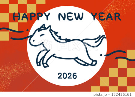 ウマの赤色の年賀状 132436161