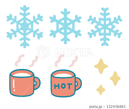 雪の結晶とマグカップとキラキラの冬素材 132436861