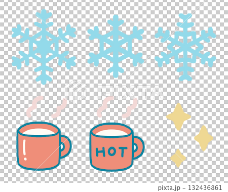 雪の結晶とマグカップとキラキラの冬素材 132436861