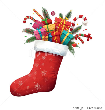 colourful christmas socks decoration on white background 132436884