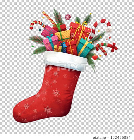 colourful christmas socks decoration on white background 132436884