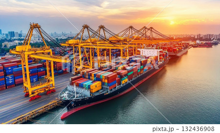 Global business logistics and container crane for import export trade. Global business logistics and container crane for import export trade. 132436908