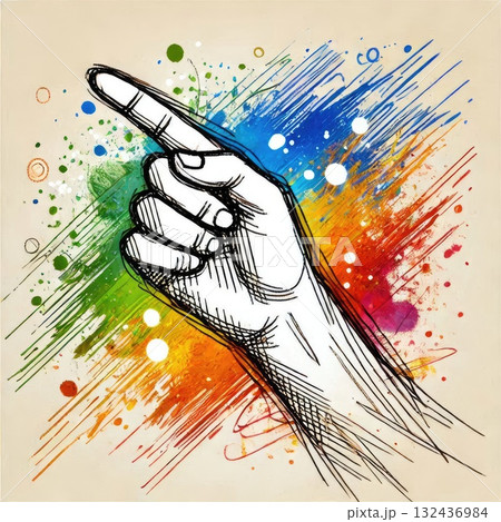 Vibrant Hand Pointing Upwards with Dynamic...のイラスト素材 [132436984] - PIXTA