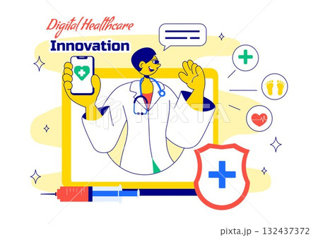 Digital Healthcare Innovation Illustration Featuring Health Technology And Medical Innovation Digital Technology For Patient Support And Diagnosis Digital Healthcare Innovation Illustration Featuring Health Technology And Medical Innovation Digital Technology For Patient Support And Diagnosis 132437372