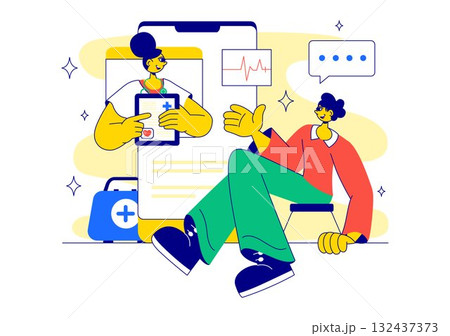 Digital Healthcare Innovation Illustration Featuring Health Technology And Medical Innovation Digital Technology For Patient Support And Diagnosis 132437373