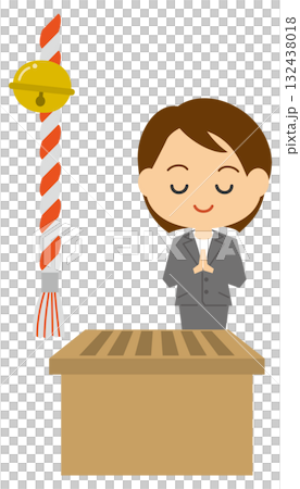 Illustration of a woman praying at the first shrine visit of the year Illustration of a woman praying at the first shrine visit of the year 132438018