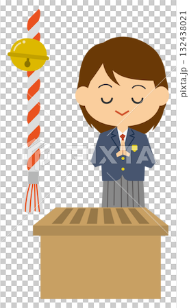 合格祈願をする受験生のイメージイラスト(女性) 合格祈願をする受験生のイメージイラスト(女性) 132438021