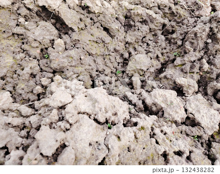 Close-up of clumpy ploughed earth. Close-up of clumpy ploughed earth. 132438282