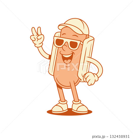 Cool funky hot dog cartoon character peace gesture contoured vector flat illustration Cool funky hot dog cartoon character peace gesture contoured vector flat illustration 132438931