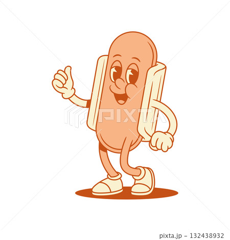 Funky hot dog cartoon character cool thumb up gesture contoured vector flat illustration Funky hot dog cartoon character cool thumb up gesture contoured vector flat illustration 132438932