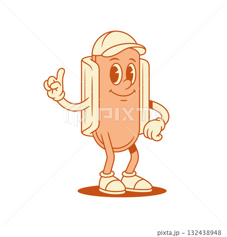 Comic hot dog cartoon character idea forefinger gesture contoured vector flat illustration Comic hot dog cartoon character idea forefinger gesture contoured vector flat illustration 132438948