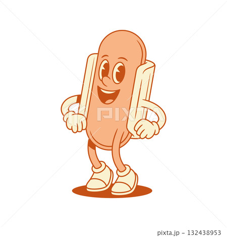 Cheerful cute hot dog cartoon character smiling contoured vector flat illustration Cheerful cute hot dog cartoon character smiling contoured vector flat illustration 132438953