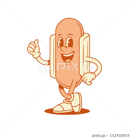 Cheerful hot dog cartoon character thumb up cool contoured vector flat illustration 132438955