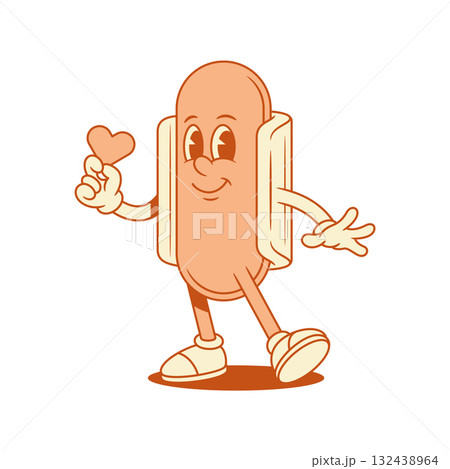 Cute enamored hot dog cartoon character with heart contoured vector flat illustration Cute enamored hot dog cartoon character with heart contoured vector flat illustration 132438964