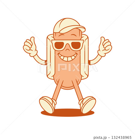 Cool summer hot dog cartoon character thumbs up contoured vector flat illustration 132438965